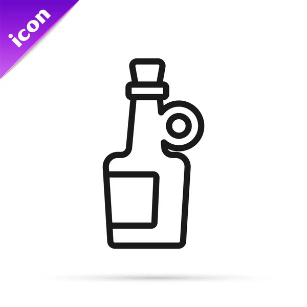 Černá Čára Alkohol Nápoj Rum Láhev Ikona Izolované Bílém Pozadí — Stockový vektor