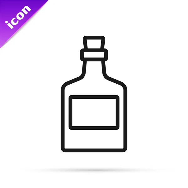 Svart Linje Alkohol Dryck Rom Flaska Ikon Isolerad Vit Bakgrund — Stock vektor