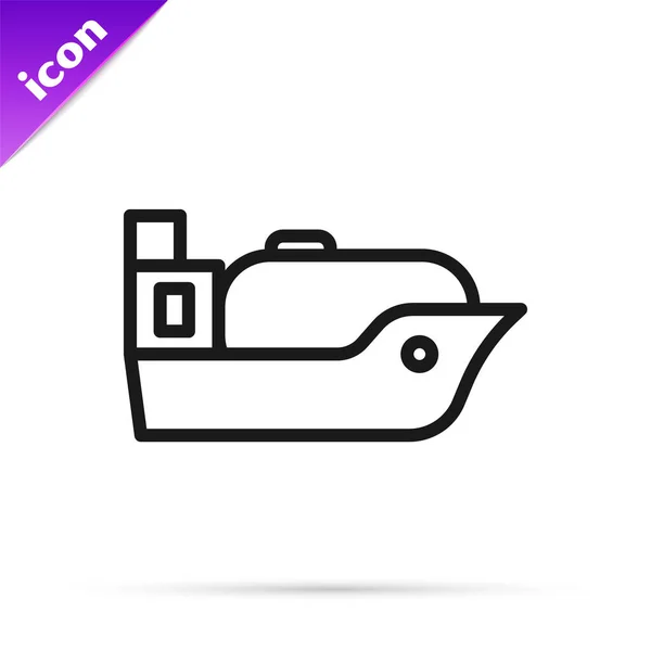 Black Line Oil Tanker Ship Icon Isolated White Background Vector — Stock Vector