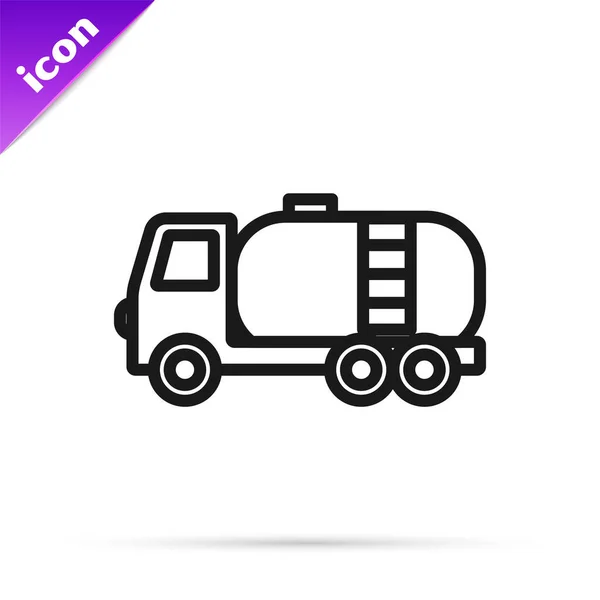 黑线油轮图标隔离在白色背景 汽油卡车 蓄水池 石油拖车 — 图库矢量图片