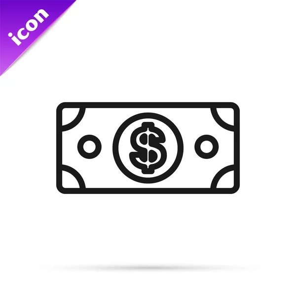 Black Line Stacks Paper Money Cash Icon Isolated White Background — Stock Vector