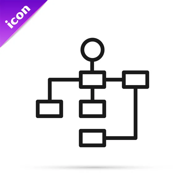 Czarna Linia Biznes Hierarchia Organogram Wykres Infografika Ikona Izolowana Białym — Wektor stockowy