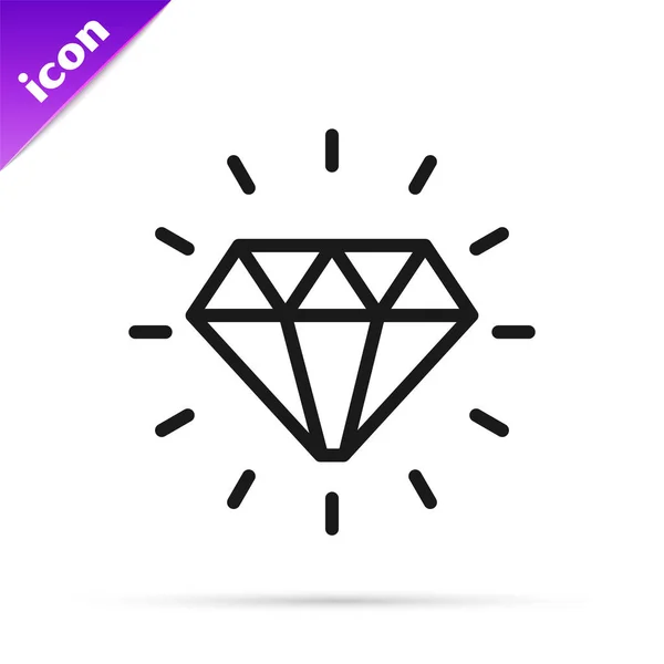 Ligne Noire Icône Diamant Isolé Sur Fond Blanc Symbole Bijoux — Image vectorielle