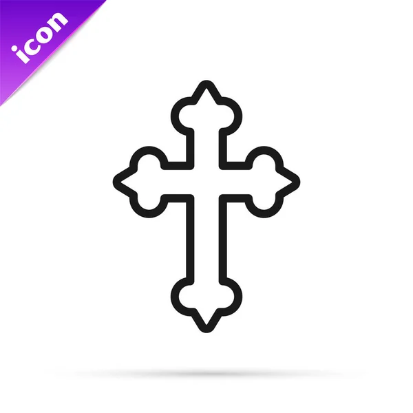 Black Line Christian Cross Icon Isolated White Background Church Cross — Stock Vector