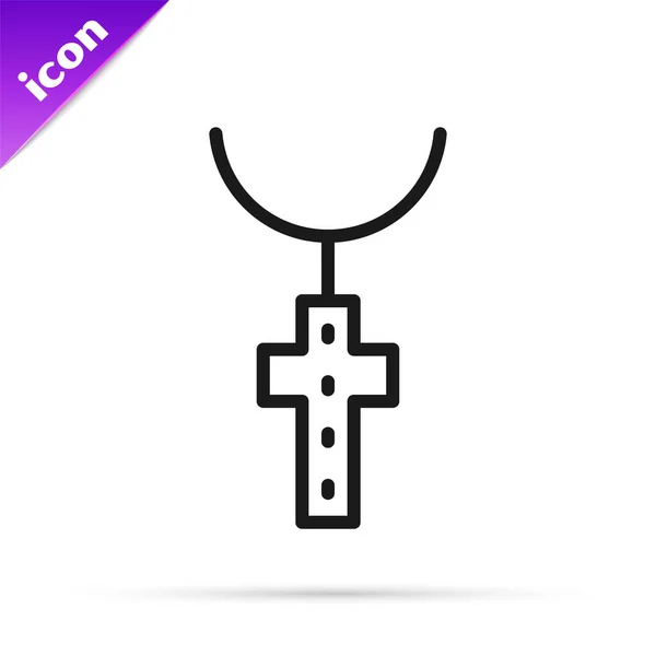 Черная Линия Христианского Креста Цепи Икона Изолированы Белом Фоне Церковный — стоковый вектор