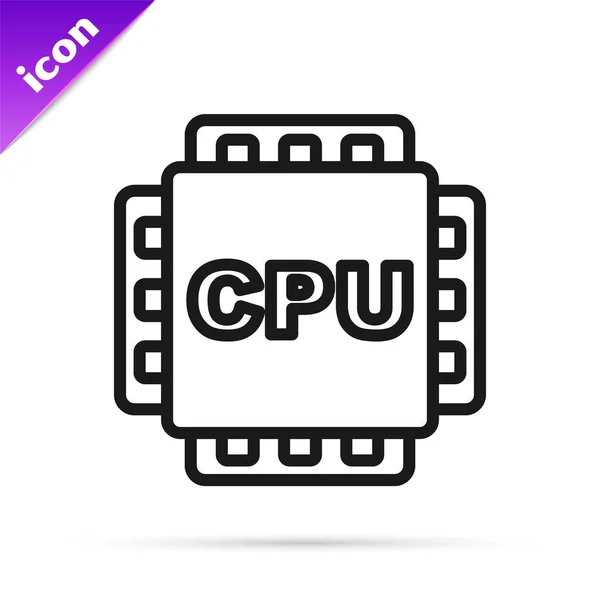 Linea Nera Processore Computer Con Microcircuiti Icona Cpu Isolata Sfondo — Vettoriale Stock