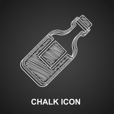 Tebeşir şişesi siyah arka planda izole edilmiş su ikonu. Soda su içme tabelası. Vektör