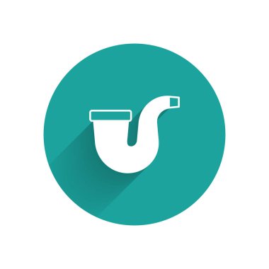 Duman ikonlu beyaz tüttürme piposu uzun gölgeli. Tütün piposu. Yeşil daire düğmesi. Vektör