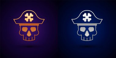 Altın ve Gümüş Korsan Kaptan ikonu siyah arka planda izole edildi. Vektör