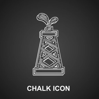 Tebeşir sondajı simgesi siyah arkaplanda izole edildi. Gaz kulesi. Endüstriyel nesne Vektör