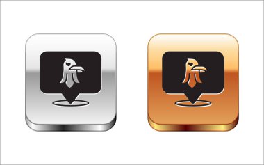 Siyah Kartal simgesi beyaz arkaplanda izole edildi. Amerikan başkanlık sembolü. Gümüş ve altın kare düğmeler. Vektör