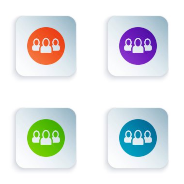 Renk Projesi temel simgesi beyaz arkaplanda izole edildi. İş analizi ve planlama, danışmanlık, takım çalışması, proje yönetimi. Kare düğmelere renkli simgeleri yerleştir. Vektör