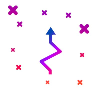 Renkli Ok simgesi beyaz arkaplanda izole edildi. Yön Arrowhead sembolü. Navigasyon işaretçisi işareti. Kademeli rastgele dinamik şekiller. Vektör