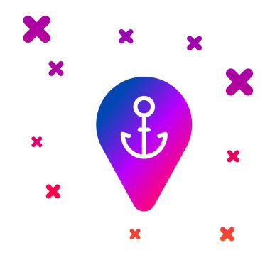 Beyaz arkaplanda çapa simgesi izole edilmiş renk haritası işaretçisi. Kademeli rastgele dinamik şekiller. Vektör