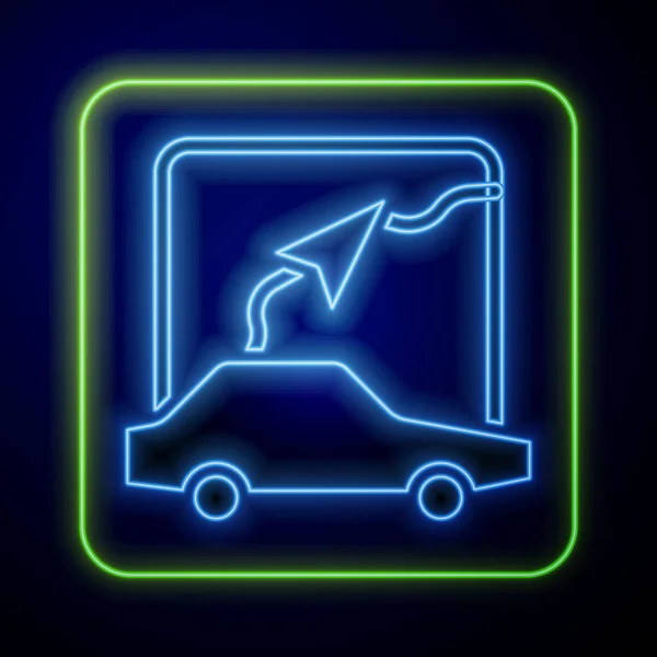 Glowing Neon Infographic City Map Navigation Icon Isolated Blue Background — 스톡 벡터