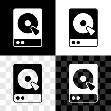 Sabit disk sürücüsü simgesini siyah beyaz, şeffaf arkaplanda izole et. Vektör