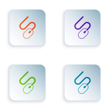 Renkli Bilgisayar fare simgesi beyaz arkaplanda izole edildi. Tekerlek sembollü optik. Kare düğmelere renkli simgeleri yerleştir. Vektör