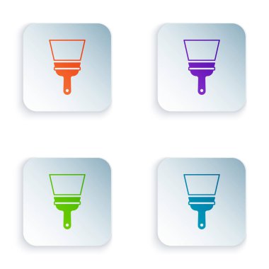 Beyaz arkaplanda izole edilmiş pencere simgesi için kauçuk temizleme hizmeti. Silecek, kazıyıcı, silecek. Kare düğmelere renkli simgeleri yerleştir. Vektör