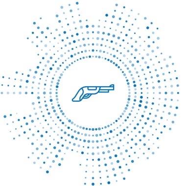 Mavi çizgili Vintage tabanca ikonu beyaz arkaplanda izole edildi. Eski bir silah. Soyut çember rastgele noktalar. Vektör