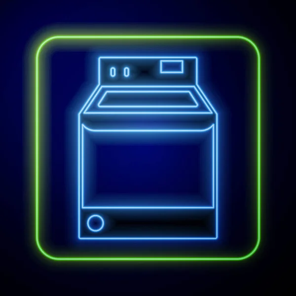 Glowing Neon Washer Icon Isolated Blue Background Washing Machine Icon — Stock Vector