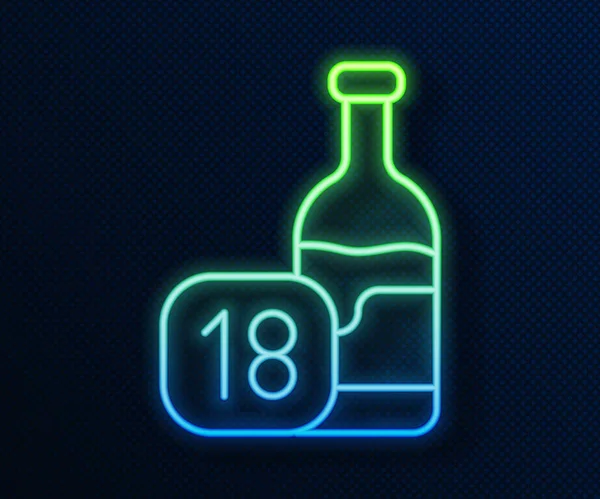 Brillante Línea Neón Icono Botella Vino Aislado Sobre Fondo Azul — Vector de stock