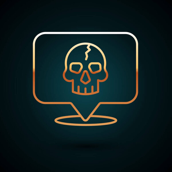 Золотая линия Череп значок изолирован на темно-синем фоне. Пиратский капитан. Счастливого Хэллоуина. Вектор