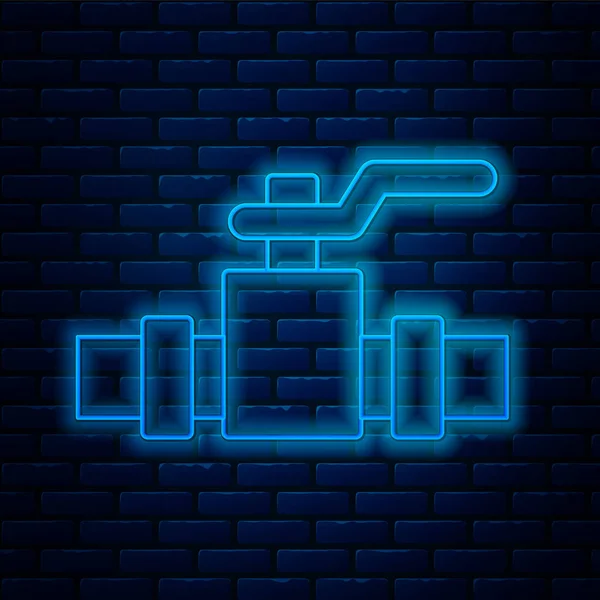 Glowing Neon Line Industry Metallic Pipes Valve Icon Isolated Brick — Stock Vector