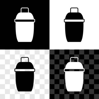 Kokteyl karıştırıcı simgesini siyah beyaz, şeffaf arkaplanda izole et. Vektör.