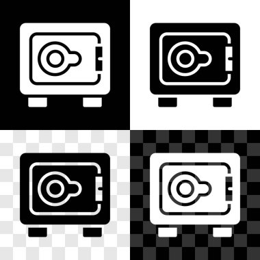 Güvenli simgeyi siyah beyaz, şeffaf arkaplanda izole et. Kapı, şifreli bir banka kasası. Güvenilir Veri Koruma. Vektör.