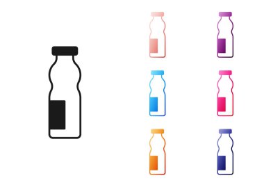 Beyaz arka planda izole edilmiş şişe ikonunda siyah yoğurt içmek. Simgeleri renklendirin. Vektör.