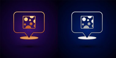 Siyah arkaplanda altın ve gümüş peynir ikonu var. Vektör.