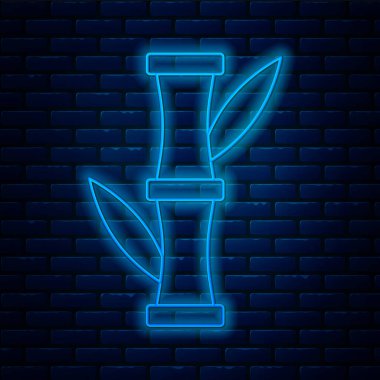 Işıldayan neon çizgi Bambu simgesi tuğla duvar arkasında izole edildi. Vektör.