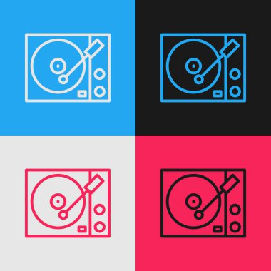 Renk arkaplanında izole edilmiş vinil disk simgesi olan pop sanat eseri plağı oynatıcısı. Vektör.