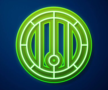 Parlayan neon hattı ahşap varil ikonu mavi arka planda izole edildi. Alkol fıçısı, içki kabı, bira için tahta fıçı, viski, şarap. Vektör.