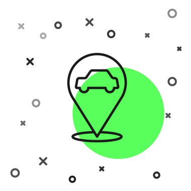 Beyaz arka planda siyah çizgi konumu ve araba servisi simgesi izole edildi. Otomobil tamircisi. Tamirci oto tamircisi. Vektör.