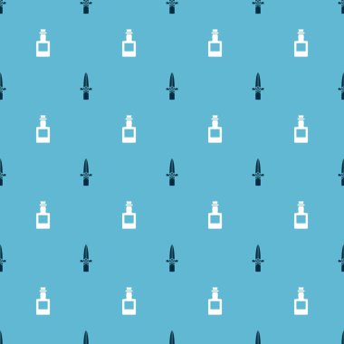 Hançer ve tekila şişesini pürüzsüz bir kalıba sokun. Vektör