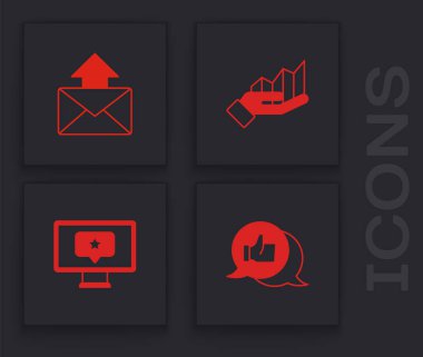 Müşteri ürün sınıflandırmasını, posta ve e-postayı, turta grafiğini ve yıldız simgesi ile monitörü ayarla. Vektör