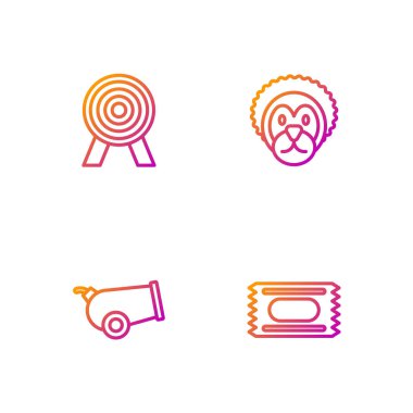 Sirk bileti, top, hedef ve vahşi aslan. Renk simgeleri. Vektör