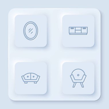 Ayna, mobilya sehpası, Koltuk ve Kol. Beyaz kare düğme. Vektör