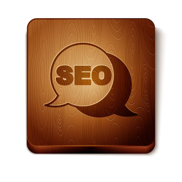 Brown Seo 최적화 아이콘은 배경에서 분리되었다 Wooden Square Button 입니다 — 스톡 벡터