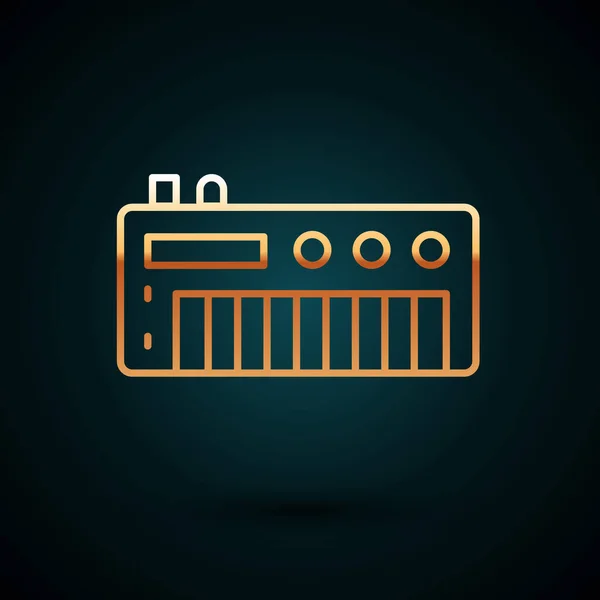 Gold Line Music Synthesizer Icon Isoliert Auf Dunkelblauem Hintergrund Elektronisches — Stockvektor