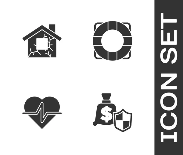 Set Money Shield House Life Insurance Lifebóy Icon Vektor — Stockový vektor