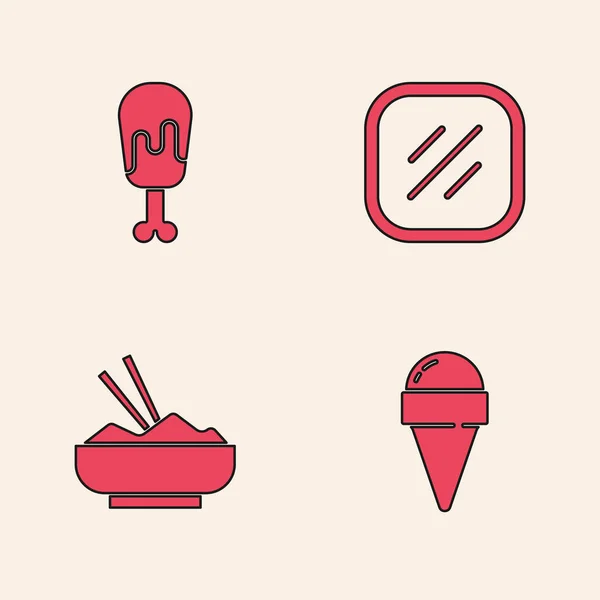 在华夫饼筒 牛排肉和饭碗中加入筷子图标 — 图库矢量图片
