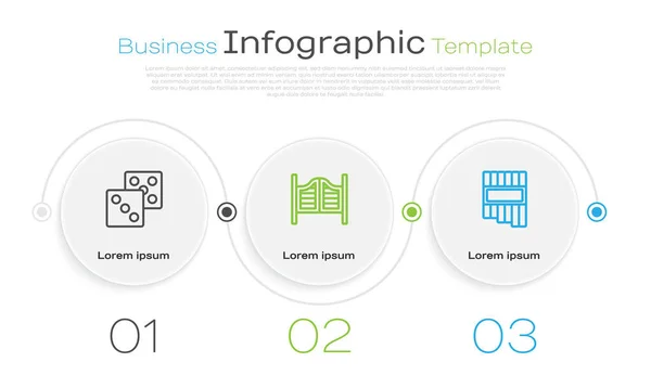 Set Line Game Dice Saloon Door Pan Flute Business Infographic — Stock Vector