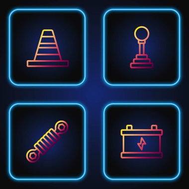 Hat hattı aküsü, şok emici, trafik konisi ve vites kolu. Renk simgeleri. Vektör