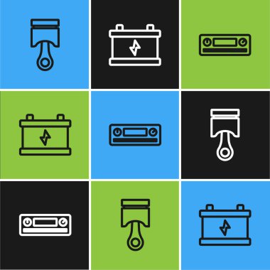 Motor pistonu, araba sesi ve pil ikonu ayarlayın. Vektör