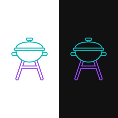 Barbekü ızgara simgesi beyaz ve siyah arkaplanda izole edildi. Barbekü ızgara partisi. Renkli taslak konsepti. Vektör.