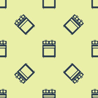 Mavi fırın ikonu sarı arkaplanda izole edilmiş pürüzsüz desen. Fırın tabelası. Vektör.