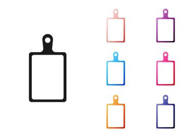 Siyah kesme tahtası simgesi beyaz arkaplanda izole edildi. Kesme tahtası sembolü. Simgeleri renklendirin. Vektör.