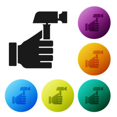 Siyah Tokmak simgesi beyaz arkaplanda izole edildi. Tamir için bir araç. Simgeleri renk daire düğmelerine ayarla. Vektör.